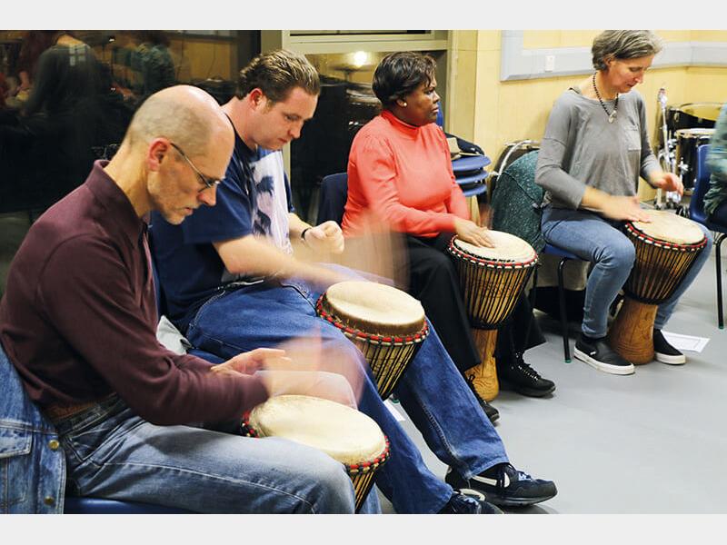 Drumming students in class